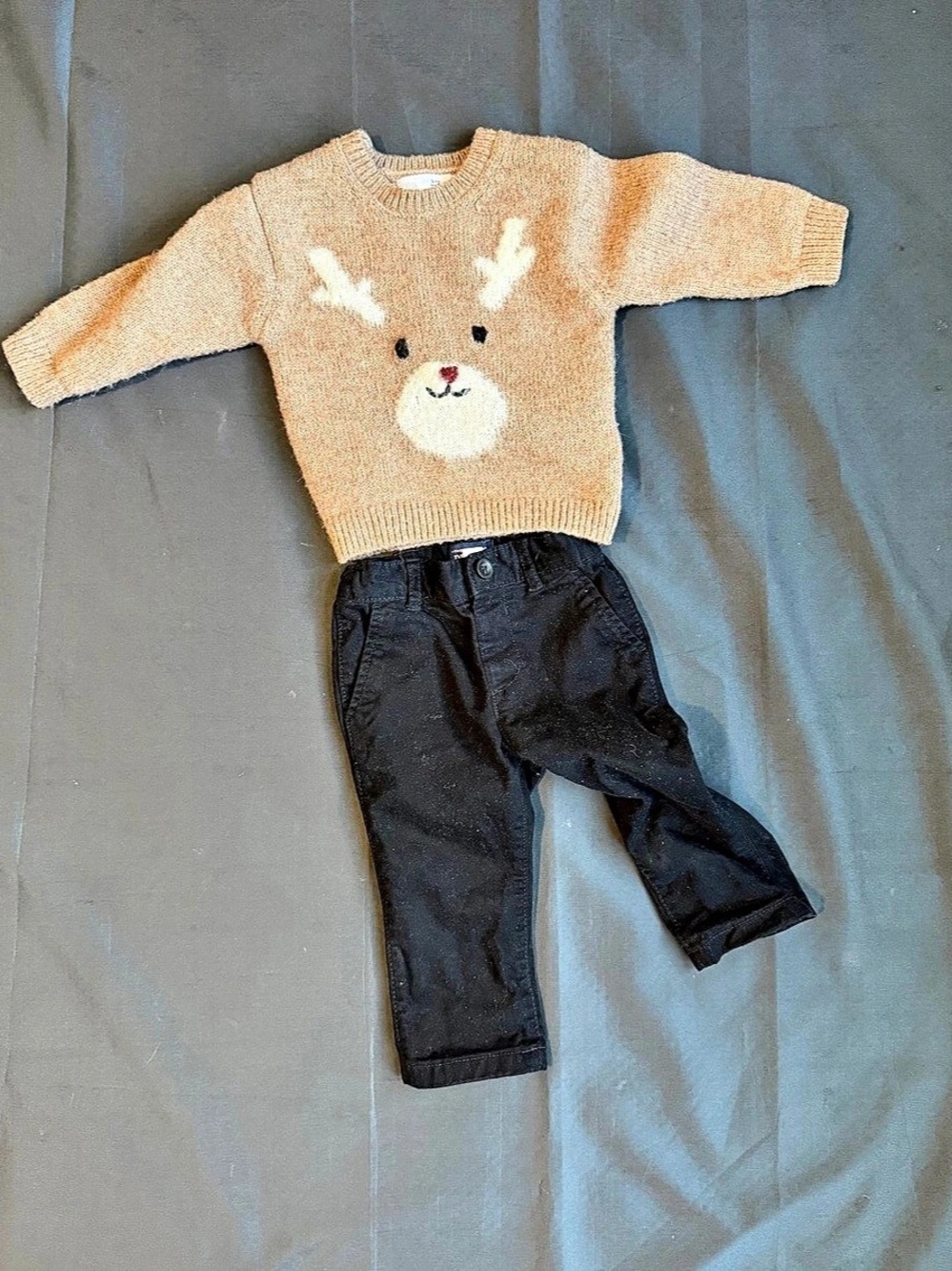 Kids Brown Sweater & Black Pants Set